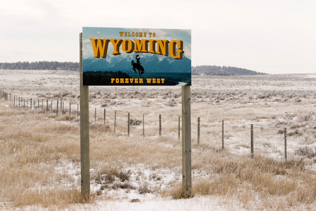 welcome to wyoming forever west state entry sign 2021 08 26 22 38 08 utc